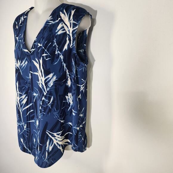 Nic+Zoe Womens Vintage Botanical Tank M Blue White Printed Woven V Neck Ragland - Picture 5 of 8